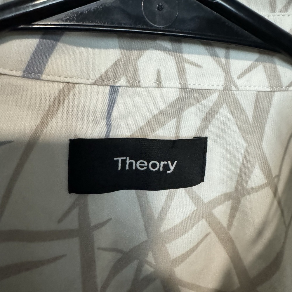 Theory Shirt Mens Medium Beige Floral Irving Tropic Short Sleeve Beach Hawaiian - Picture 3 of 10